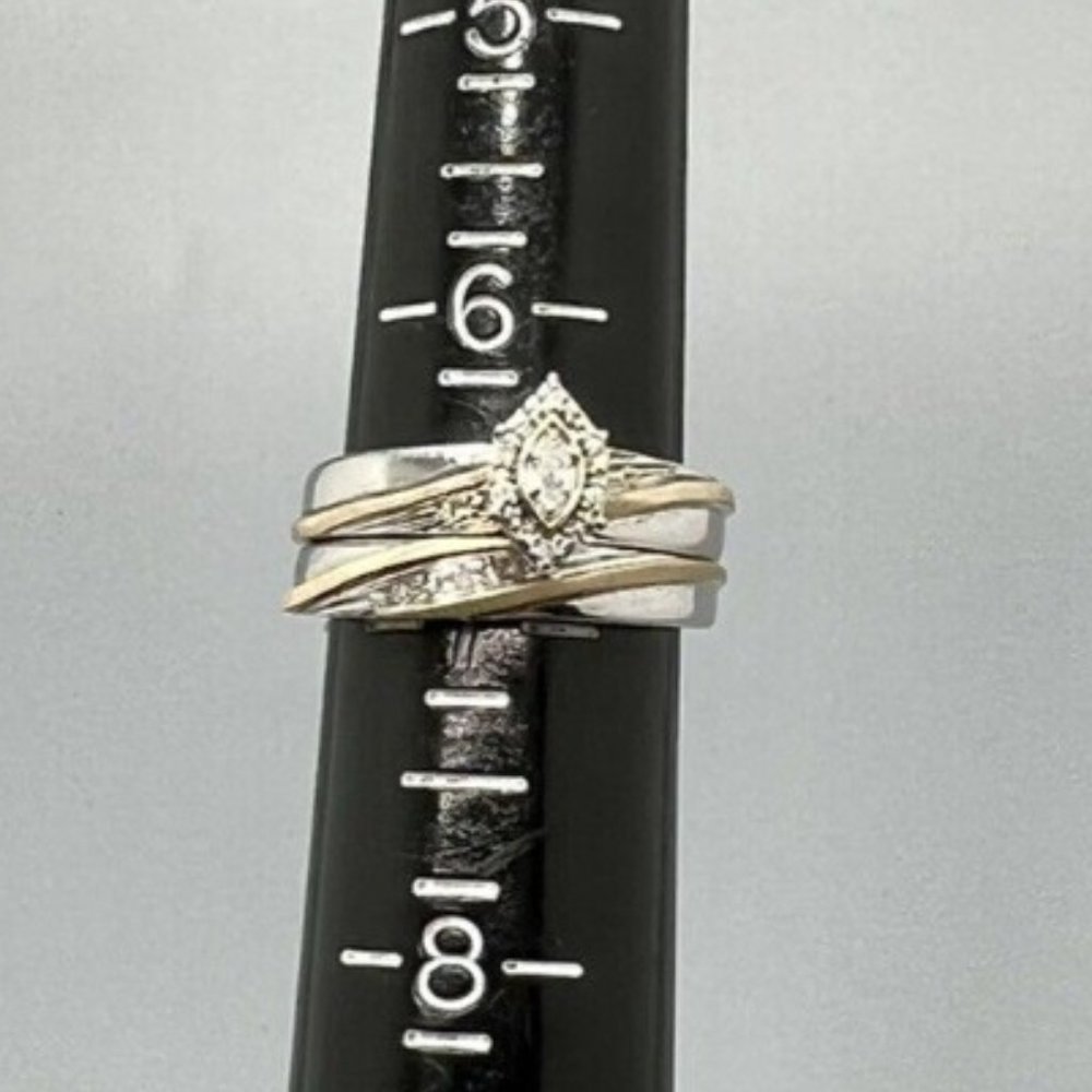BEAUTIFUL BEGINNINGS Diamond Accent Engagement Bridal Set 14k Gold and Sterling - Picture 1 of 4